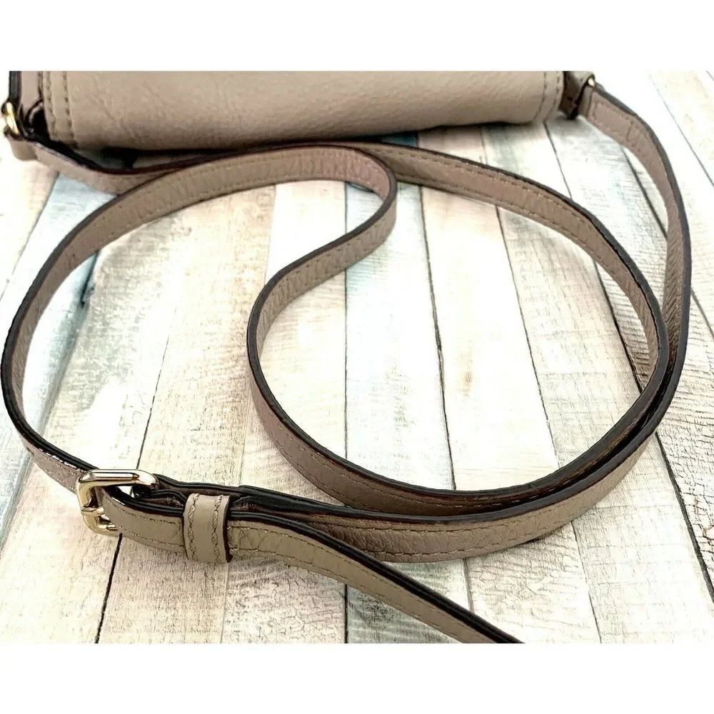 kate spade MUSHROOM BEIGE GENUINE LEATHER SMALL SHOULDER BAG HANDBAG CROSSBODY